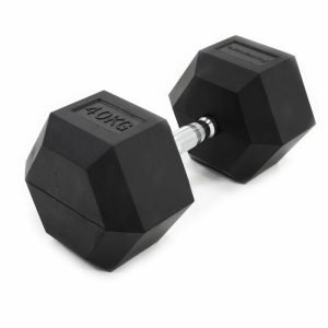 Hexagonal Dumbbell - Rubber Coated 40kg Single (Black & Silver) | DUMBBELL